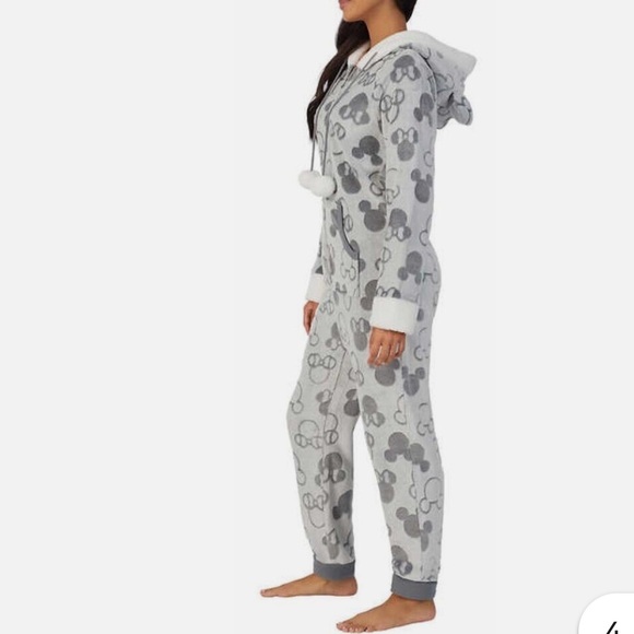 Disney Mickey & Minnie One Piece Fleece Hooded Zip Front Pajamas Size Large - Picture 5 of 11